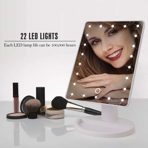 Free Shipping 360 Degree Rotation Touch Screen Make Up Mirror Cosmetic Folding Portable Compact Pocket With 22 LED Lights Makeup Tool