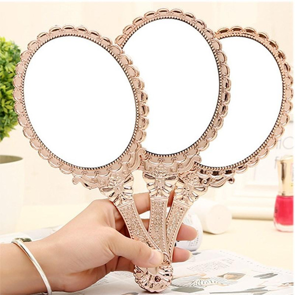 Portable Vintage Cosmetic Makeup Mirror Hand Hold Oval Round Mirror Noble Restore Ancient Ways Court Mirror Beauty Tool 2019