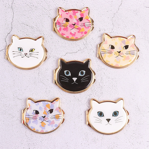 Cute Cat Metal Mirrors Creative Mini Cosmetic Mirror for Girl Double-Sided Folding Portable Mirrors for Birthday Gift