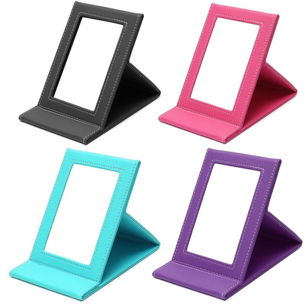 Rectangle Makeup Mirror Tabletop Vanity Portable Folding Mirrors With PU Leather Standing Case Colorful Cosmetics Multi-used Tool