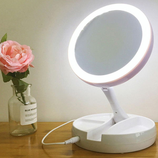 Products 2019 New Led Makeup Mirror with Light Portable Rotary Beauty Triple-fold Double-sided Makeup Mirror Table Lamp