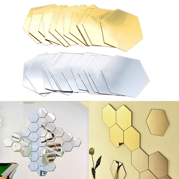 10pcs 3D Hexagon Acrylic Mirror Wall Stickers DIY Art Wall Decor Stickers Home Decor Living Room Mirrored Decorative Sticker(4.6*2.3cm)