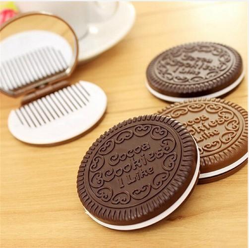 1000pcs Fashion exquisite chocolate cookies mirror comb sandwich mirrors comb practical portable cometic mirror