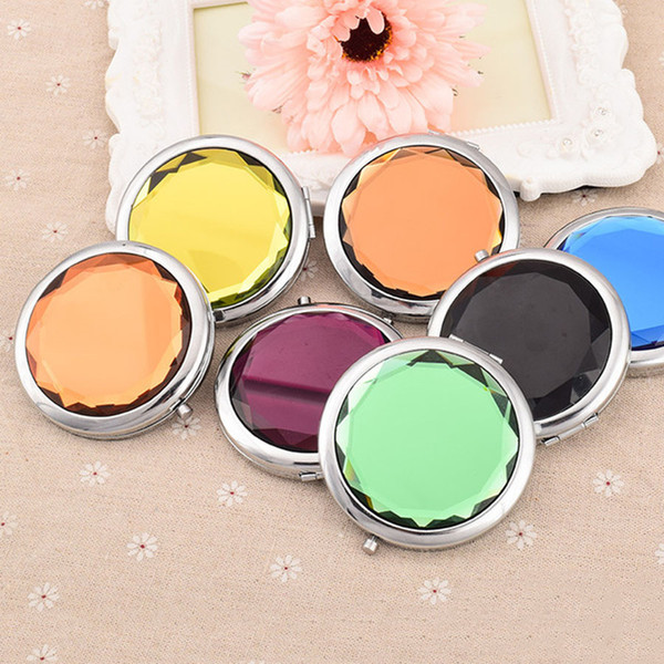 Women Cosmetic Cute Round Makeup Clamshell Mirrors Promotion Custom Crystal Surface Mirrors Portable Pocket Mini Cosmetic Mirror DH0863