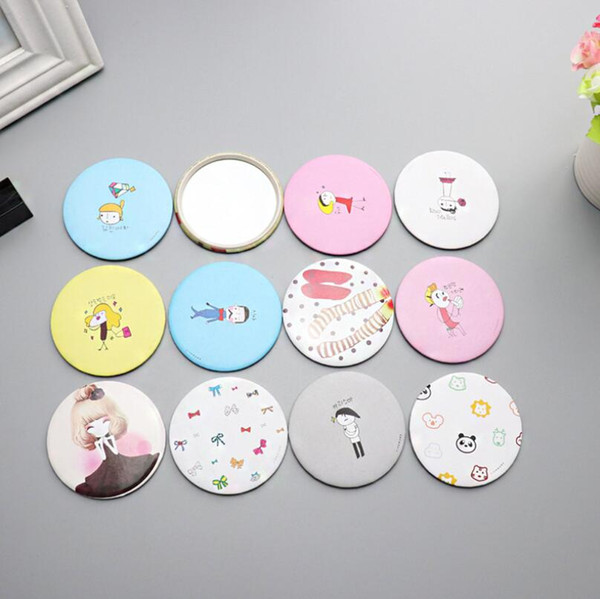 Cute Mini Mirror for Women Power Small Portable Makeup Mirrors Cartoon Pattern Compact Cosmetic Small Mirrors Beauty Tools