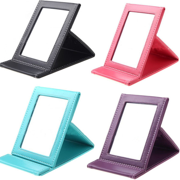 New Tabletop Makeup Mirror Desktop Portable Folding PU Leather Mirrors Standing Case Colorful Cosmetics Multi-used Tool Large Mirrors