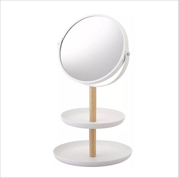 Magnifying Makeup Vanity Mirror With Stand,Tabletop 2-Tiered Cosmetics Jewelry Sundries Storage Organizer Tray for Bathroom Vanity Counterto