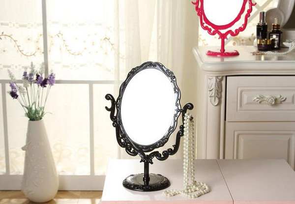 Retro Desktop Cosmetic Mirror Large Size Beauty Mirror 360 °Rotating Table Mirror Black/Pink/Rose red