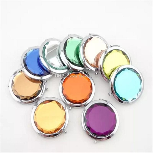 7cm Folding Compact Mirror With Crystal Metal Pocket Mirror For Wedding Gift Portable Home Office Use Makeup Mirror bb938-945 201804705