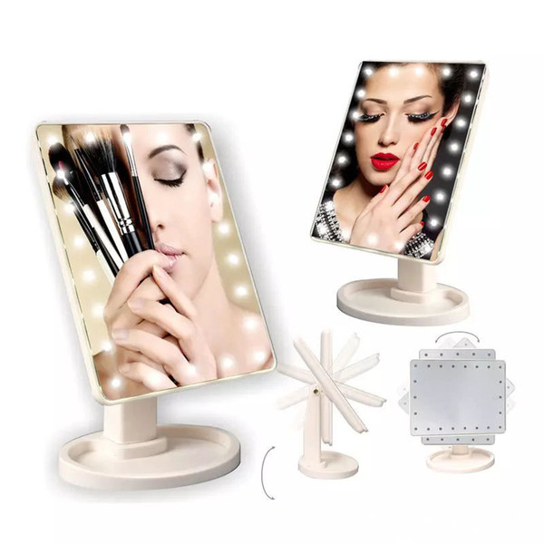 360 Degrees Rotation Makeup Mirror Adjustable 16/22 Leds Lighted LED Touch Screen Portable Luminous Cosmetic Mirrors