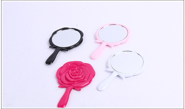 Wholesale Rose Vintage Handle Makeup Mirrors Oval Vanity Small Mirror Pocket Portable New Shaped Design Air Espelho