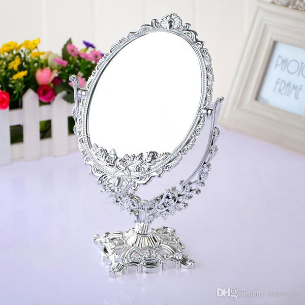 Wholesale- Oval vintage plastic painted Gold, silver mirrors dual size 3 times magnifying cosmetic table decoration