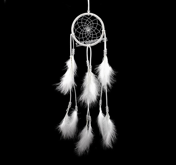 Handmade Dream Catcher with feathers for home ornament wall / car hanging decoration -10pcs/lot LA0411 White free shipping