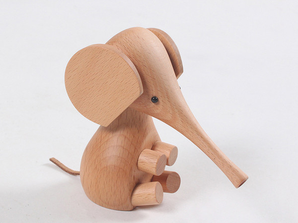 Zakka Miniature Figurine Wooden 11cm Sitting Animal Elephant Doll Crafts Decor Creative Present Home Decorations Accessories