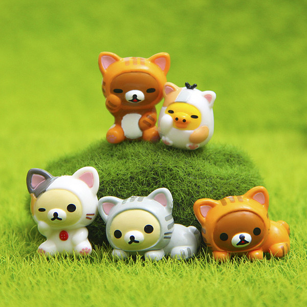 5pcs of Kawaii Miniatures Cheese Cat Zakka Creative Desktop Decoration Crafts Japanese Anime Children Gift Figure Action Toy