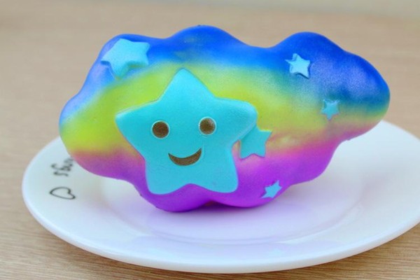 15CM Jumbo Rainbow Kawaii Squishy Clouds Slow Rising Cute Smile Cartoon Phone Strap Pendant Soft Squeeze Scented Bread Kid Toys