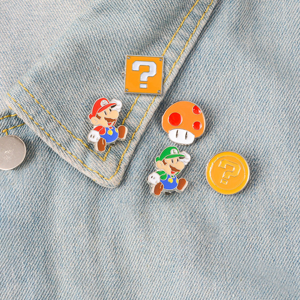 Super Mario Mushroom Cartoon Brooch Childhood Memory Enamel Pin Jewelry Ornament Badge Collection Jacket Cloth Denim Bags Enamel Accessory