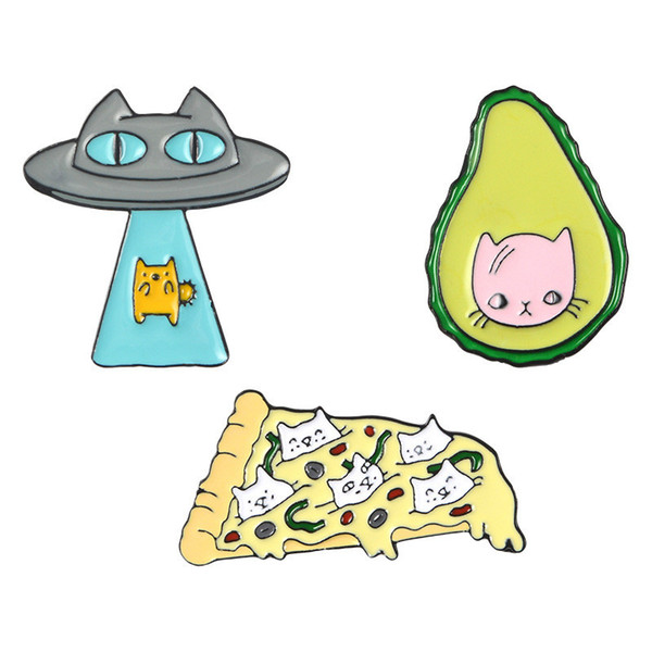 Alien Cat Avocado Cat Pizza Cat Brooch Cartoon Badge Hard Enamel Pin Collection Button Collar Decor Handbag Kids Jacket Denim Hat Accessory