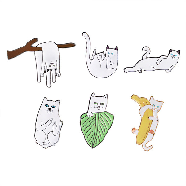 Weird Kitty Cartoon Cat Alloy Brooch Hard Enamel Pin Button Corsage Girsl Jewelry Ornament Skirt Collar Badge Decor Denim Backpack Accessory