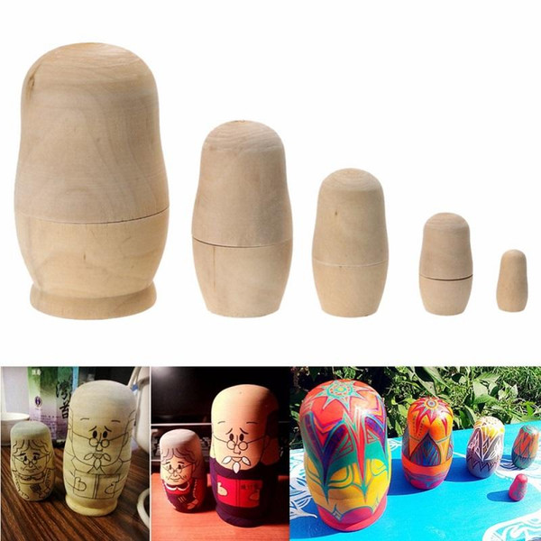 5pcs/set Unpainted DIY Blank Wooden Russian Nesting Dolls Matryoshka Gift Hand Paint Toys Home Decoration Gifts