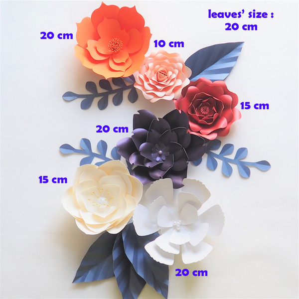 DIY Giant Paper Flowers Backdrop Artificial Handmade Mix Color Flower 6PCS + 7 Leaves Wedding & Party Deco Home Decoration