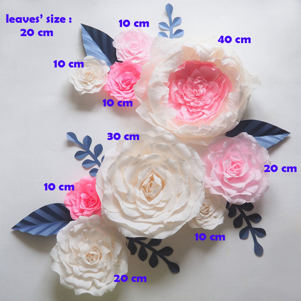 Cerpe Large Paper Flowers Wedding Backdrop 9pcs+ 7 Leaves Handmade Artificial Crepe Paper Rose For Party Home Decorations Fashion Show