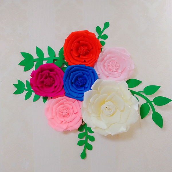 6PCS Assorted Crepe Paper Flower Set With 5PCS Leaves Gallery Wall Nursery Decor Girl's Room Decor Floral Nursery Decorations Home Decor