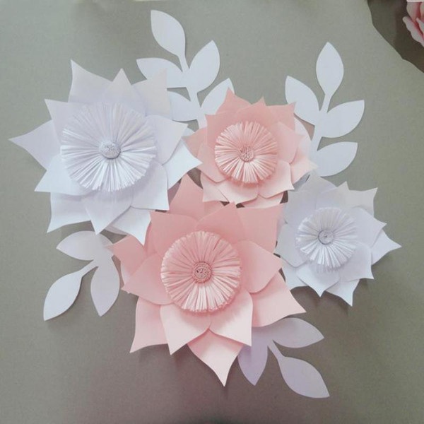 4PCS set Giant Paper Flowers +4pcs Leaves For Showcase Wedding Backdrops Props flores artificiais para decora