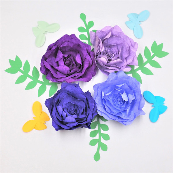 4PCS Assorted Crepe Paper Flower With 4PCS Leaves 4PCS Butterflies Wedding Backdrop Baby Nursery Girl's Floral Nursery Decor