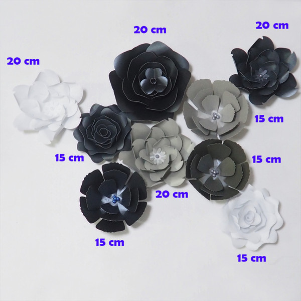 DIY Giant Paper Flowers Artificial Rose Fleurs Artificielles Backdrop 9pcs Wedding Party Decor Nursery Mix Black White Silver