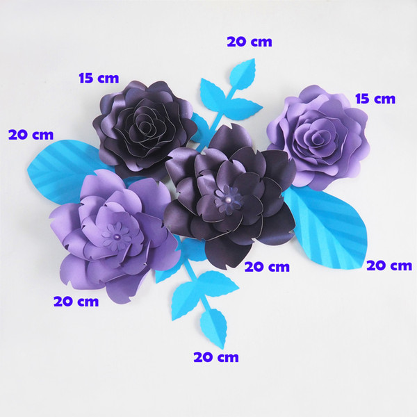 DIY Giant Paper Flowers Artificial Rose Fleurs Artificielles Backdrop 4pcs+ 4 Leave Wedding Party Decor Nursery Purple Series