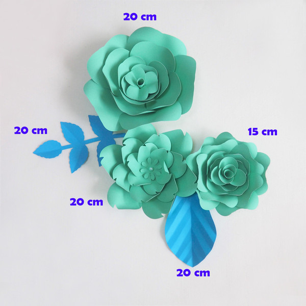 DIY Giant Paper Flowers Artificial Rose Fleurs Artificielles Backdrop 3pcs+ 2 Leave Wedding Party Decor Nursery Tiffany Blue