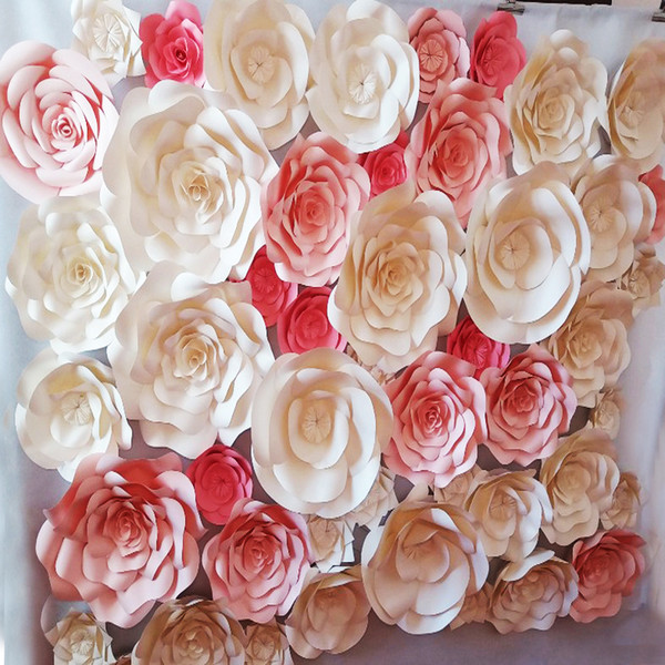 49PCS SET Simulation Giant Paper Flower Stereo Hand Finished Rose For Wedding Backdrop Full Wall Decorations Deco 2 *2.5 meters