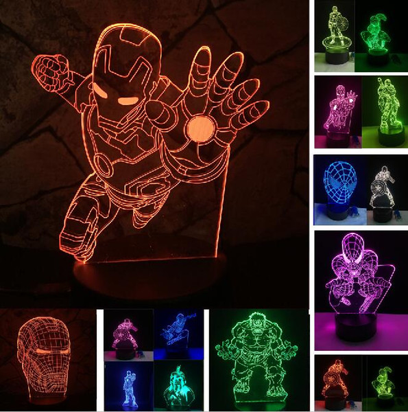 Avengers Super Hero Ironman Batman Hulk Captain America Figure 3D Night Light LED 7 Color Change Gradient illusion Birthday Party Child Gift