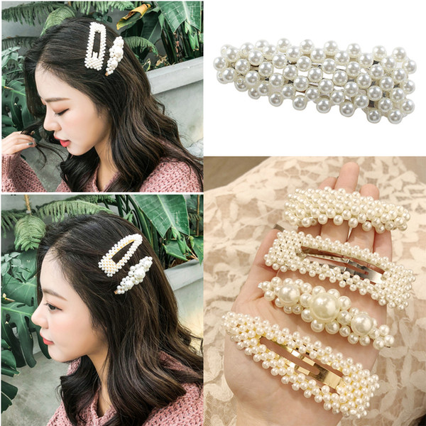 2019 New Fashion Women Pearl Hair Clip Snap Hair Barrette Stick Hairpin Hair Styling Accessories For Women Girls