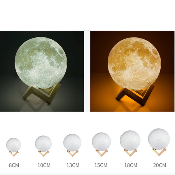 3D Print Moon Lamp 2 Color Change Touch Switch Bedroom Bookcase Night Light Home Decor Creative Gift