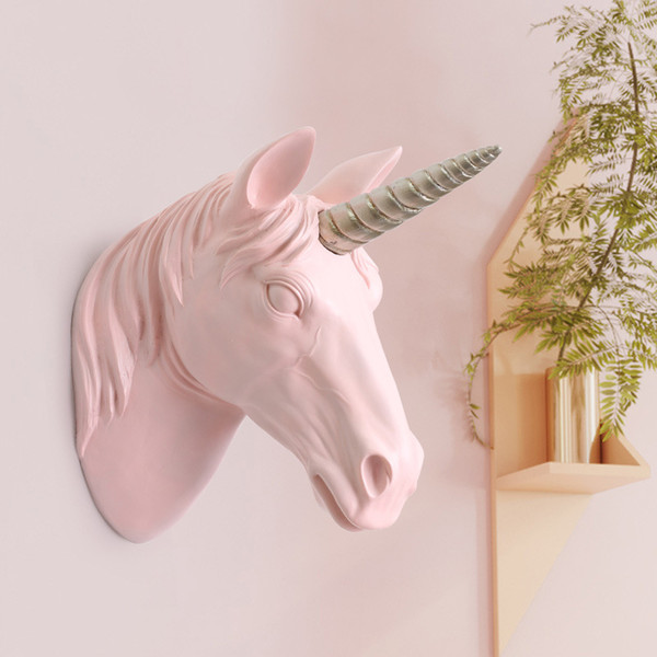 INS Toys Unicorn Head Wall Hanging Decoration Cute 3D Wall Stickers Kids Bedroom Decor Artwork Toy Stuffed Animal Heads Nursery Wall Decal