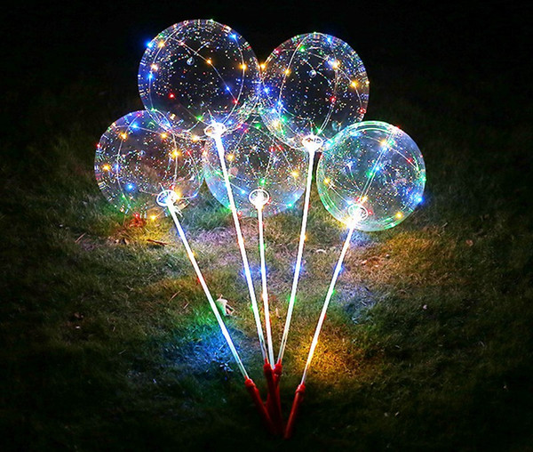 100pcs BOBO Balloon With Stick Colored Light Luminous Clear Transparent LED Balloons For Christmas Halloween Wedding Party Decoration