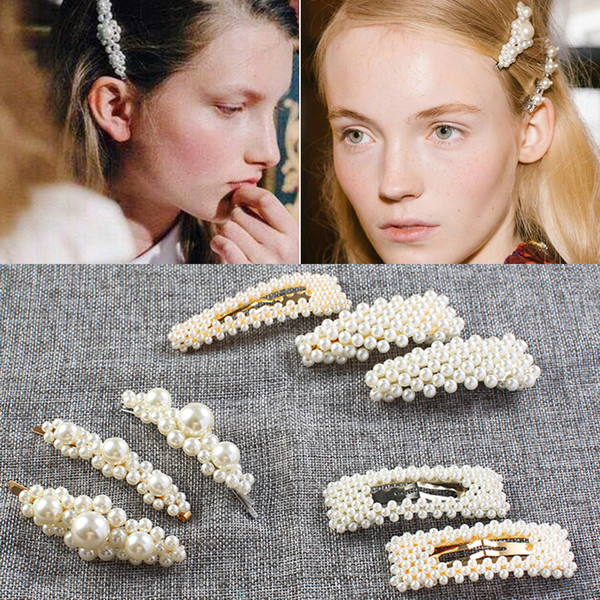 Pearl Hair Clip Fashion Women Diamante Snap Barrette Stick Hairpin Bobby Hair Styling Accessories 18 Styles 2019 Hair ornaments