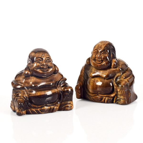 Wholesale 1.5inches 3inches Nature Stone Tiger Eyes Maitreya Buddha Carving Buddhism Blessing Gift Furniture Display Decoration