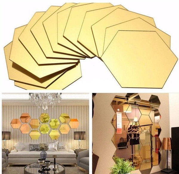 1set of 12pcs Hexagon Decorative 3D Acrylic Mirror Wall Stickers Living Room Bedroom Home Decor Room Decoration 8*4CM