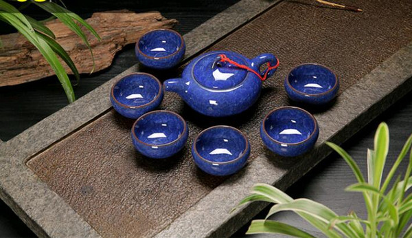 7pcs\set crafst porcelain kung fu tea set embossed dragon ice crack ceramic tea sets 1 teapot+6 tea cup