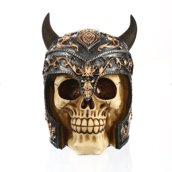 Novelty Craftmanship Resin Skull Halloween Gift Personality Ornaments Viking Home Accessories Helmet And Armour Skull For Bar Pub Home Decor