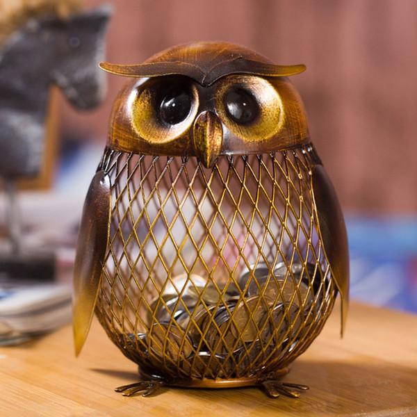 Retro Iron Animals Owl Shaped Metal Coin Box Home Furnishing Articles Crafting Deposit Corks Storage Tank Multifunction Gifts