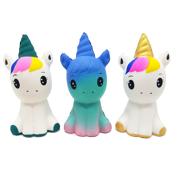 New Rainbow Color Unicorn Squishy Toys Colorful Horse Slow Rising Kawaii Soft Jumbo Squeeze Phone Charms Stress Reliever 3 Styles DHL Free