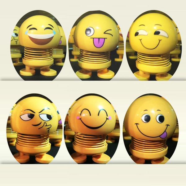 Emoji Smilling Spring Toy Shaking Head Doll Toy Plastic Cartoon Funny Model Ornaments Decor For Car Living Room Bedroom Shop Birthday Party