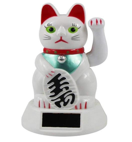 Solar Power Lucky Cat Waving Arm Maneki Neko Feng Shui Home Store Decor Furnishing Christmas gift Beckoning Wealth Fortune Plastic Toy White