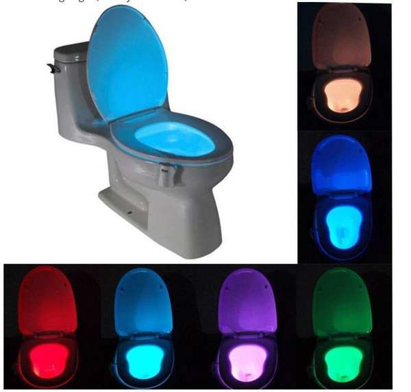 Smart Bathroom Toilet Nightlight LED Body Motion Activated On/Off Seat Sensor Lamp 8 multicolour Toilet lamp hot.