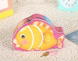 wholesale Cute Fish Piggy Bank With Lock Metal Girl Boys Metal Saving Box Mini Size Money Boxes Coins Creative Christmas Gift Money Boxes