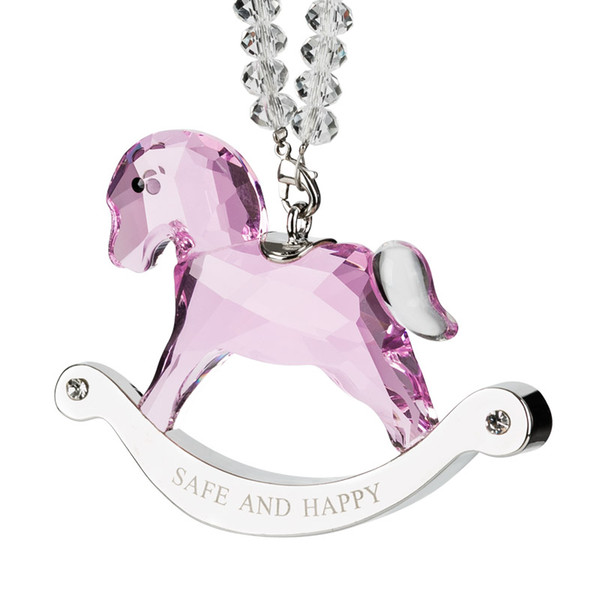 Pink Blue Clear Crystal Rocking Horse Ornament with Crystal Beads Chain for Kids Birthday Baby Shower Gift Home Decor DEC405